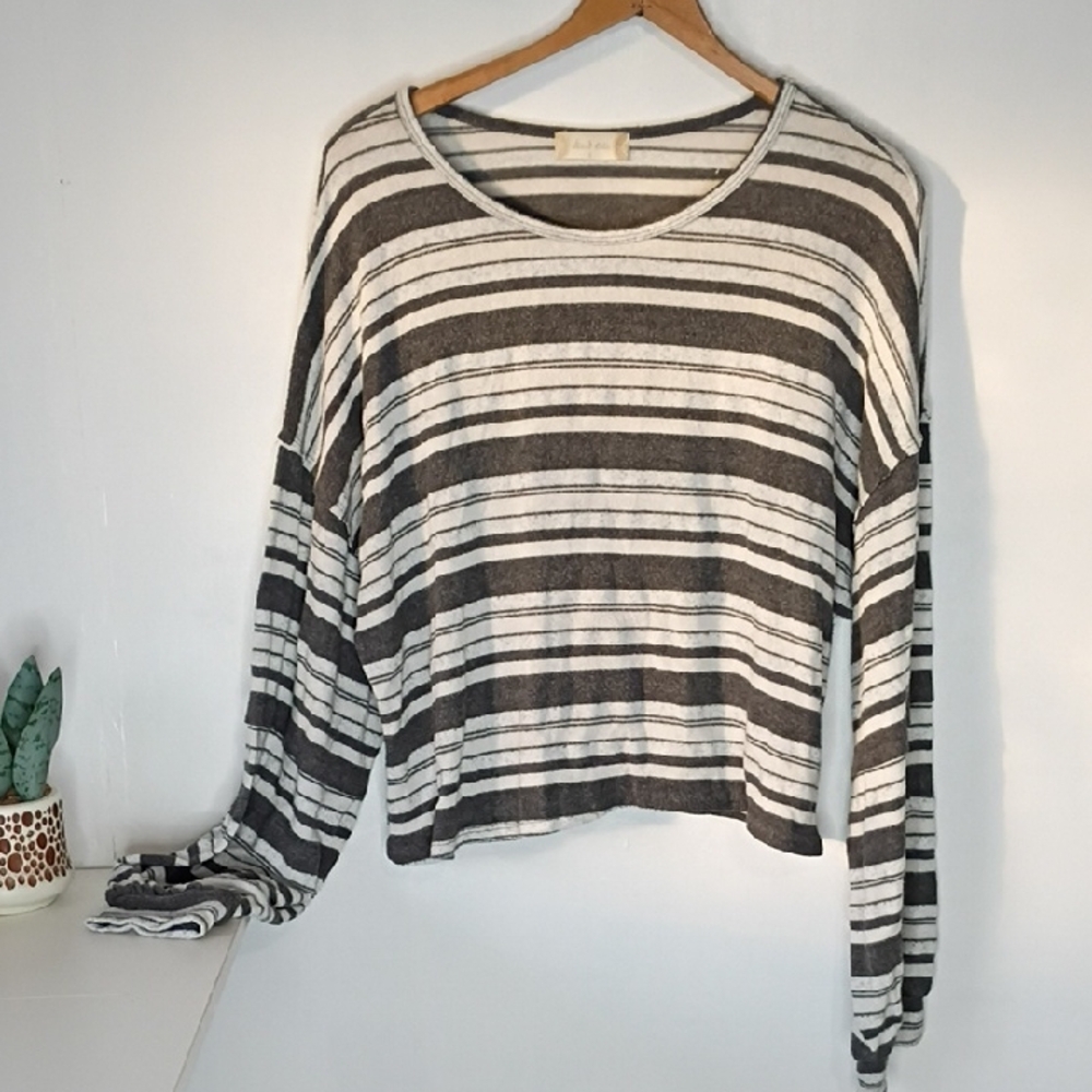 Alter'd State Black and White Striped Long Sleeve Top Women's Size Large